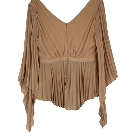 Do+Be Tan Color Pleated Deep V Neck Split Sleeve Top Size Large - Picture 4 of 6